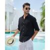 imageJVER Mens Linen Shirts Casual Button Down Long Sleeve Shirt Solid Spread Collar Summer Beach Shirts with PocketBlack