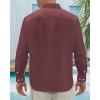 imageJVER Mens Linen Shirts Casual Button Down Long Sleeve Shirt Solid Spread Collar Summer Beach Shirts with PocketBurgundy