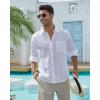 imageJVER Mens Linen Shirts Casual Button Down Long Sleeve Shirt Solid Spread Collar Summer Beach Shirts with PocketBurgundy