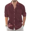 imageJVER Mens Linen Shirts Casual Button Down Long Sleeve Shirt Solid Spread Collar Summer Beach Shirts with PocketBurgundy