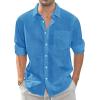 imageJVER Mens Linen Shirts Casual Button Down Long Sleeve Shirt Solid Spread Collar Summer Beach Shirts with PocketCobalt Blue