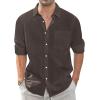 imageJVER Mens Linen Shirts Casual Button Down Long Sleeve Shirt Solid Spread Collar Summer Beach Shirts with PocketCoffee
