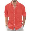 imageJVER Mens Linen Shirts Casual Button Down Long Sleeve Shirt Solid Spread Collar Summer Beach Shirts with PocketCoral