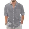 imageJVER Mens Linen Shirts Casual Button Down Long Sleeve Shirt Solid Spread Collar Summer Beach Shirts with PocketDark Grey
