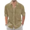 imageJVER Mens Linen Shirts Casual Button Down Long Sleeve Shirt Solid Spread Collar Summer Beach Shirts with PocketDark Khaki