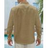 imageJVER Mens Linen Shirts Casual Button Down Long Sleeve Shirt Solid Spread Collar Summer Beach Shirts with PocketDark Khaki
