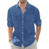 imageJVER Mens Linen Shirts Casual Button Down Long Sleeve Shirt Solid Spread Collar Summer Beach Shirts with PocketDenim Blue