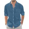 imageJVER Mens Linen Shirts Casual Button Down Long Sleeve Shirt Solid Spread Collar Summer Beach Shirts with PocketGrey Blue