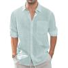 imageJVER Mens Linen Shirts Casual Button Down Long Sleeve Shirt Solid Spread Collar Summer Beach Shirts with PocketGrey Green