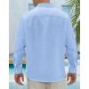 imageJVER Mens Linen Shirts Casual Button Down Long Sleeve Shirt Solid Spread Collar Summer Beach Shirts with PocketLight Blue