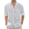 imageJVER Mens Linen Shirts Casual Button Down Long Sleeve Shirt Solid Spread Collar Summer Beach Shirts with PocketLight Grey