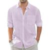 imageJVER Mens Linen Shirts Casual Button Down Long Sleeve Shirt Solid Spread Collar Summer Beach Shirts with PocketLight Purple
