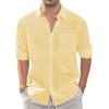 imageJVER Mens Linen Shirts Casual Button Down Long Sleeve Shirt Solid Spread Collar Summer Beach Shirts with PocketLight Yellow