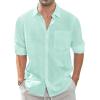 imageJVER Mens Linen Shirts Casual Button Down Long Sleeve Shirt Solid Spread Collar Summer Beach Shirts with PocketMint Green