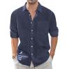 imageJVER Mens Linen Shirts Casual Button Down Long Sleeve Shirt Solid Spread Collar Summer Beach Shirts with PocketNavy Blue