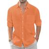 imageJVER Mens Linen Shirts Casual Button Down Long Sleeve Shirt Solid Spread Collar Summer Beach Shirts with PocketOrange