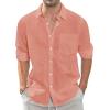imageJVER Mens Linen Shirts Casual Button Down Long Sleeve Shirt Solid Spread Collar Summer Beach Shirts with PocketPeach