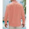 imageJVER Mens Linen Shirts Casual Button Down Long Sleeve Shirt Solid Spread Collar Summer Beach Shirts with PocketPeach