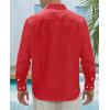 imageJVER Mens Linen Shirts Casual Button Down Long Sleeve Shirt Solid Spread Collar Summer Beach Shirts with PocketRed
