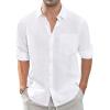 imageJVER Mens Linen Shirts Casual Button Down Long Sleeve Shirt Solid Spread Collar Summer Beach Shirts with PocketWhite