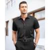 imageJVER Mens Short Sleeve Dress Shirts Stretch Wrinkle Free Casual Button Down Shirts with Pocket for Business WeddingBlack Red