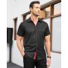 imageJVER Mens Short Sleeve Dress Shirts Stretch Wrinkle Free Casual Button Down Shirts with Pocket for Business WeddingBlack Red