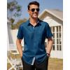 imageJVER Mens Short Sleeve Dress Shirts Stretch Wrinkle Free Casual Button Down Shirts with Pocket for Business WeddingInk Blue