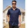 imageJVER Mens Short Sleeve Dress Shirts Stretch Wrinkle Free Casual Button Down Shirts with Pocket for Business WeddingNavy Blue