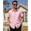 imageJVER Mens Short Sleeve Dress Shirts Stretch Wrinkle Free Casual Button Down Shirts with Pocket for Business WeddingPink