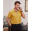 imageJVER Mens Short Sleeve Dress Shirts Stretch Wrinkle Free Casual Button Down Shirts with Pocket for Business WeddingYellow