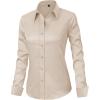 imageJVER Womens Dress Shirts Long Sleeve Button Down Shirt WrinkleFree Business Casual Blouse Office Work TopsLight Khaki
