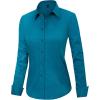 imageJVER Womens Dress Shirts Long Sleeve Button Down Shirt WrinkleFree Business Casual Blouse Office Work TopsPeacock Blue