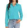 imageJVER Button Down Shirts for Women Stretch Collared Cotton Long Sleeve Dress Shirt Business Casual Blouse for WorkAqua Blue