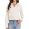 imageJVER Button Down Shirts for Women Stretch Collared Cotton Long Sleeve Dress Shirt Business Casual Blouse for WorkBeige