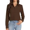 imageJVER Button Down Shirts for Women Stretch Collared Cotton Long Sleeve Dress Shirt Business Casual Blouse for WorkCoffee Brown