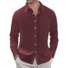 imageJVER Mens Linen Shirts Casual Button Down Long Sleeve Shirt Solid Spread Collar Summer Beach Shirts with PocketBurgundy