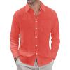 imageJVER Mens Linen Shirts Casual Button Down Long Sleeve Shirt Solid Spread Collar Summer Beach Shirts with PocketCoral