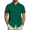 imageJVER Mens Short Sleeve Dress Shirts Stretch Stain Shield Casual Button Down Shirts Solid Formal ShirtDark Green