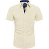 imageJVER Mens Short Sleeve Dress Shirts Stretch Wrinkle Free Casual Button Down Shirts with Pocket for Business WeddingBeige