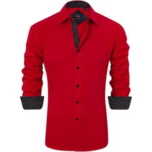 imageJVER Mens Casual Long Sleeve Stretch Dress Shirt WrinkleFree Regular Fit Button Down ShirtsBright Red