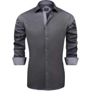 imageJVER Mens Casual Long Sleeve Stretch Dress Shirt WrinkleFree Regular Fit Button Down ShirtsGrey