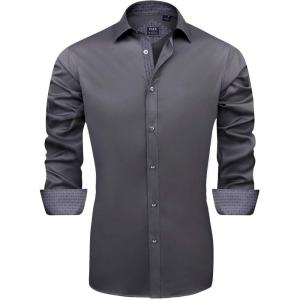 imageJVER Mens Casual Long Sleeve Stretch Dress Shirt WrinkleFree Regular Fit Button Down ShirtsGrey Grey