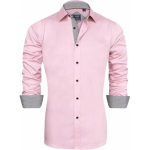 imageJVER Mens Casual Long Sleeve Stretch Dress Shirt WrinkleFree Regular Fit Button Down ShirtsPink
