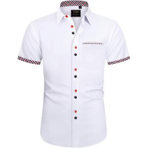 imageJVER Mens Short Sleeve Dress Shirts Stretch Wrinkle Free Casual Button Down Shirts with Pocket for Business WeddingWhite Style