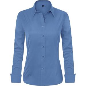 imageJVER Womens Dress Shirts Long Sleeve Button Down Shirt WrinkleFree Business Casual Blouse Office Work TopsAiry Blue