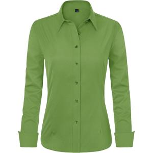 imageJVER Womens Dress Shirts Long Sleeve Button Down Shirt WrinkleFree Business Casual Blouse Office Work TopsForest Green