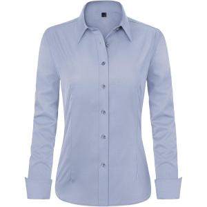 imageJVER Womens Dress Shirts Long Sleeve Button Down Shirt WrinkleFree Business Casual Blouse Office Work TopsGrey Blue