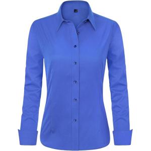 imageJVER Womens Dress Shirts Long Sleeve Button Down Shirt WrinkleFree Business Casual Blouse Office Work TopsIndigo