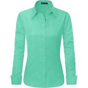 imageJVER Womens Dress Shirts Long Sleeve Button Down Shirt WrinkleFree Business Casual Blouse Office Work TopsLight Green