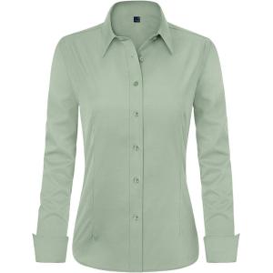 imageJVER Womens Dress Shirts Long Sleeve Button Down Shirt WrinkleFree Business Casual Blouse Office Work TopsMorandi Green